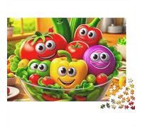 Fruit 1000 Piece Men Women Adults Puzzle Cute Cartoon Vegetables in Kitchen Bowl Premium Thick Sturdy Vibrant Challenging Stress Relief 38x26cm/1000pcs