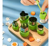 Fruit and Vegetable Cutter Stamp Set, 5 Pcs Stainless Steel Cookie Cutters with Demolding Stick, Mini Sizes Fruit Cookie Pastry Stamps, DIY Baking Tools for Birthday Party, Green