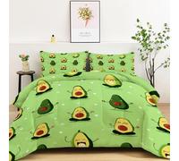 Fruit Avocado Pattern Comforter Duvet 10.5 Tog, Light Green Reversible Coverless Duvet, Soft Bedding Comforter Sets for All Seasons, Warm Quilt with 2 Pillowcases- Machine Washable 220 x 240 cm