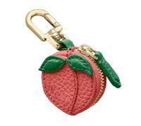 Fruit Bag Charm Keychain - Cute Leather Coin Purse with Blueberry & Lemon Design - Multi-Functional Keychain for Bags, Keyrings, and Accessories (Peach)