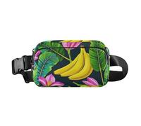 Fruit Banana Floral Fashion Black Stylish Fanny Pack Waist Bag for Women Men Teenagers Mini Crossbody Bag Anti Theft Waist Pack with Adjustable Strap for Travel Vacation Running