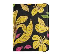 Fruit Banana Floral Fashion Black Yellow Leather passport holder for travel women for travel Wallet Combo Card Holder Passport Case for women Waterproof, fruit banana floral fashion black yellow, One