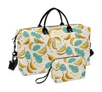 Fruit Banana Floral Leaf Yellow Cyan Decorative Luggage Travel Bag Sports Gym Bag with Toiletry Bag for Trekking Large Capacity bulto de para Mujer