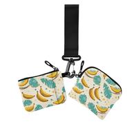 Fruit Banana Floral Leaf Yellow Cyan Dual Coin Purse Credit Card Holder Wallet Small Portable Women's Money Organizers with Zipper Coin Pocket for Ladies 2 Pcs, fruit banana floral leaf yellow cyan