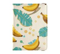 Fruit Banana Floral Leaf Yellow Cyan Leather Passport Holders for travel Vaccine Card Holder Cover Combo Passport Holder Combo with Vaccine Card Slot for men Ultra Slim, fruit banana floral leaf