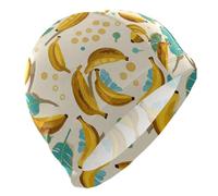 Fruit Banana Floral Leaf Yellow Cyan swim hats for Unisex Adults Short Hair waterproof swim for women Hair Protection and Drag Reduction gorro de natación para hombre