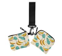 Fruit Banana Floral Leaf Yellow Cyan Women's Coin Wallet Card Holder Slim Detachable Business Card Holder with Keychain for Travel 2 Packs estuches para tarjetas de credito, fruit banana floral leaf