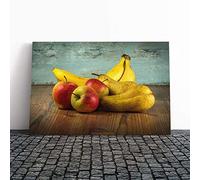 Fruit Bananas Apples Pears Canvas Print | Gallery Wrapped 30mm Frame Wall Art | 30x20 inches | Ready to Hang | Modern Still Life Picture | Living Room Bedroom Lounge Office