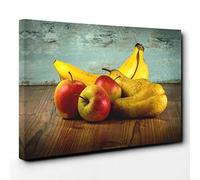 Fruit Bananas Apples Pears Canvas Print | Gallery Wrapped 30mm Frame Wall Art | 30x20 inches | Ready to Hang | Modern Still Life Picture | Living Room Bedroom Lounge Office
