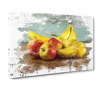 Fruit Bananas Apples Pears V3 Canvas Print | Gallery Wrapped 30mm Frame Wall Art | 30x20 inches | Ready to Hang | Modern Still Life Picture | Living Room Bedroom Lounge Office