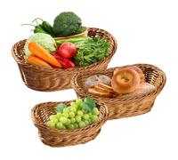 Fruit Basket - 3pcs Woven Bread Baskets - Rattan Serving Tray | Stackable Imitation Rattan Trays For Vegetables, Fruits, Pastries | Durable Kitchen Serving Bowl For Home, Restaurant, Outdoor Use
