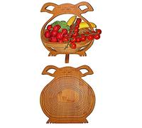Fruit Basket Bamboo Pig Piggy Beautiful Foldable 30 x 30 cm from Wood Folding Bowl Decorative Dish Vegetable Plate,Ideal Also as Saucer for Pots,Pots etc. through the Technique,Space - saving Storage