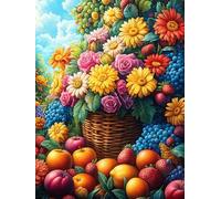 Fruit Basket Overflowing with Summer Blooms 1000 Pcs Jigsaw Puzzles Fairy Tale Scenery Cartoon Puzzles for Adults Teens Brain Game Fun Family Game Team Building Stress Reducing Autumn Thick Cardboard