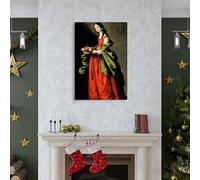 Fruit Basket Saint Wall Art Poster - Francisco De Zurbaran's Santa Dorotea, Baroque Religious Art Prints Picture Print Wall Art Painting Canvas Artworks Gift Idea Room Aesthetic Frame 12x18inch(30x45c