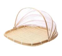 Fruit Basket, Square Woven Bamboo Bread Basket with Lid, Mesh Wicker Food Serving Tent Baskets with Cover for Picnic, Vegetable, Fruits, Meals/15x15 In