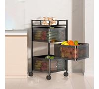 Fruit Basket Storage Cart, Movable Rotatable Trolley with Wheels, Multi-Functional Mobile Shelves for Kitchen, Bathroom, Laundry Room, Living Room