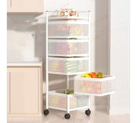 Fruit Basket Storage Cart, Movable Rotatable Trolley with Wheels, Multi-Functional Mobile Shelves for Kitchen, Bathroom, Laundry Room, Living Room