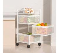 Fruit Basket Storage Cart, Movable Rotatable Trolley with Wheels, Multi-Functional Mobile Shelves for Kitchen, Bathroom, Laundry Room, Living Room