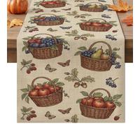 Fruit Basket Table Runner, Rustic Vintage Farmhouse Decor for Autumn Harvest Dining, Perfect for Thanksgiving Gathering 13x108 Inch