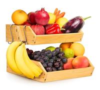 Fruit Basket with Banana Hanger - 2-Tier Bamboo Storage Organizer