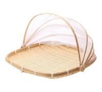 Fruit Basket with Cover 15x15 In Square Woven Bamboo Bread Basket with Lid Dust-proof Mesh Wicker Food Serving Tent Basket for Picnic Vegetable Fruits Meals