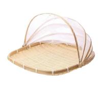 Fruit Basket with Cover 15x15 In Square Woven Bamboo Fruit Bowl with Lid Dust-proof Mesh Wicker Food Serving Tent Bread Baskets for Picnic, Vegetable, Fruits, Meals