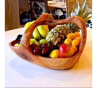 Fruit Basket with Handle | Handcrafted Olive Wood Decorative Bowl with Handle | Unique Design Natural Finish | Perfect for Serving Display Home Décor Eco-Friendly