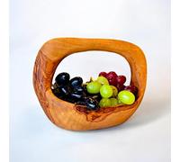 Fruit Basket with Handle | Handcrafted Olive Wood Decorative Bowl with Handle | Unique Design Natural Finish | Perfect for Serving Display, and Home Décor | Eco-Friendly |