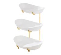 Fruit Bowl Basket for Kitchen Counter - Ceramic Fruits Plate, Serving Tray Countertop Acrylic Fruit Holder with 3 Tier Design | Party Dessert Tray, Decorative Serving Bowls with Metal Stand for Snack