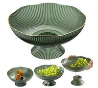 Fruit Bowl for Kitchen Counter, 10x10x5 Pedestal Fruit Basket with Draining Holes, Lightweight Decorative Bowl for Kitchen Table Centerpiece Home Decor, Green Fruit Bowl for Kitchen Counter