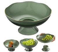 Fruit Bowl for Kitchen Counter 10x10x5 Pedestal Fruit Basket with Draining Holes Lightweight Decorative Bowl for Kitchen Table Centerpiece Home Decor Green Fruit Basket Fruit Bowl Pedestal Bowl La