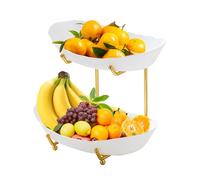 Fruit Bowl for Kitchen Counter 2 Tier Acrylic Fruit Basket with Serving Bowls and Metal Stand Tiered Serving Bowls for Fruit Vegetable Storage Snack/Nuts/Cake/Dessert Perfect for Party Wedding