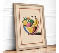Fruit Bowl in Colour Art Deco Framed Wall Art Print A1 (84.1×59.4cm) Oak, Wall Decor for Living Room, Bedroom, Office & Home, Ready to Hang, Art Gift