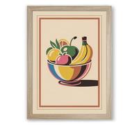 Fruit Bowl in Colour Art Deco Framed Wall Art Print A2 (59.4×42cm) Oak, Wall Decor for Living Room, Bedroom, Office & Home, Ready to Hang, Art Gift