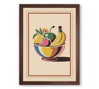 Fruit Bowl in Colour Art Deco Framed Wall Art Print A2 (59.4×42cm) Walnut, Wall Decor for Living Room, Bedroom, Office & Home, Ready to Hang, Art Gift