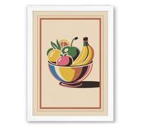 Fruit Bowl in Colour Art Deco Framed Wall Art Print A2 (59.4×42cm) White, Wall Decor for Living Room, Bedroom, Office & Home, Ready to Hang, Art Gift