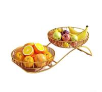 Fruit Bowl, Nordic Style Dark Colour Snack Tray, Large and Small Size Dried Fruit Storage Rack for Living Room(Gold)