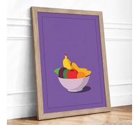 Fruit Bowl Still Life Modern Framed Wall Art Print A4 (29.7×21cm) Oak, Wall Decor for Living Room, Bedroom, Office & Home, Ready to Hang, Art Gift