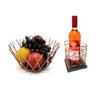 Fruit Bowl Utensil Holder Storage Basket Copper Metal Wire Slate Base Van Gogh Rose Gold One Size