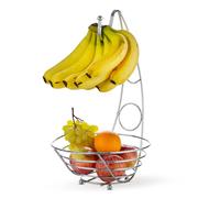 Fruit Bowl with Banana Hanger | Chrome Wire Frame Banana Tree Stand for Kitchen | 2 in 1 Fruits Basket | Storage for Fruit, Vegetables, Snacks, & More