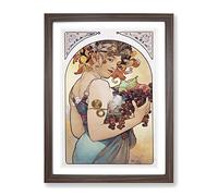 Fruit By Alphonse Mucha Classic Painting Framed Print | A2 Walnut Framed Wall Art | Ready to Hang | Classic Food Picture | Living Room Bedroom Lounge Office