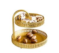 Fruit Cake Stand 2 Tier Gold Serving Plate Large Fruit and Pastry Bowl Candy Bowl Decorative Round Serving Tray for Vegetables, Fruit, Snacks, Sweets (Leaf)