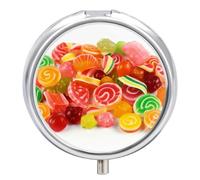 Fruit Candies Pill Case with 3 Compartments - Portable Travel Pill Organizer for Purse, Easy-Open Button Design, Small Round Pillbox Vitamin Holder Organizer for Women Men