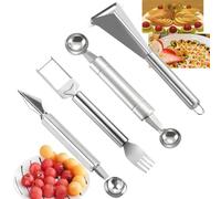 Fruit Carving Knife,Regerly 4 Pieces Melon Cutter Watermelon Cutter Triangular Shape Fruit Vegetable Knife Melon Spoon Carving Knife Ball Cutter for Home Restaurant Fruit Party