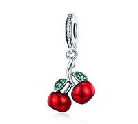 Fruit Charm 925 Sterling Silver Red Enamel Charm Fruit Bead Christmas Charm for Pandora Bracelets (Cherry Charm)
