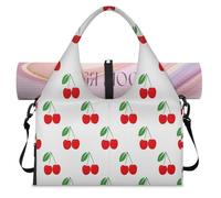 Fruit Cherry Sports Duffle Bag with Shoe Compartment Summer Cherry Weekend Overnight Bags Tote Cabin Luggage Bag for Gym Yoga Travel