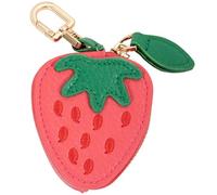 Fruit Coin Purse Charm, Leather Mini Coin Purse Keyring, Waterproof Bag Charm, Pointless Purse Keyring Suit for Gift (Strawberry)