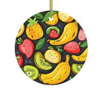 Fruit color fusion Print Ceramic Christmas Tree Hanging Ornaments - Round Decorative Keepsake for Xmas, Home, Party, Holiday