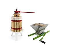 Fruit Crusher 7 Litre & Fruit Press 18 Litre Solid Oak & Steel Construction Traditional Manual Spindle Operation Heavy Duty Includes 3 FREE Straining Bags Juice Cider Home and commercial use