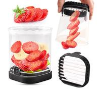 Fruit Cutting Cup, Strawberry Cutter, Banana Cutter, Grape Cutter, Egg Slicer, Removable Blades, Fruit Cutter with Pressure Plate, Creative Kitchen Tool (Black)